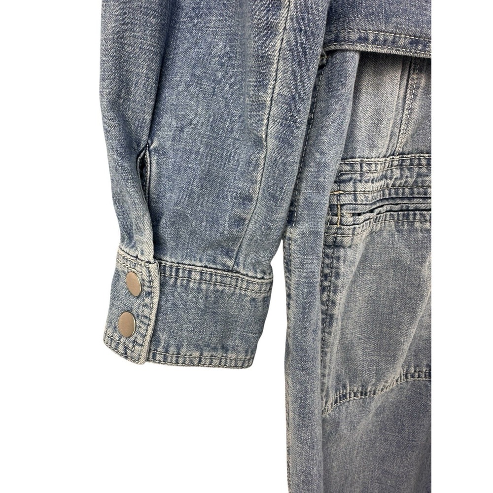 Free People Charlie Denim Jumpsuit Womens Sz 4 Coverall Pockets Zip Front - Picture 6 of 13